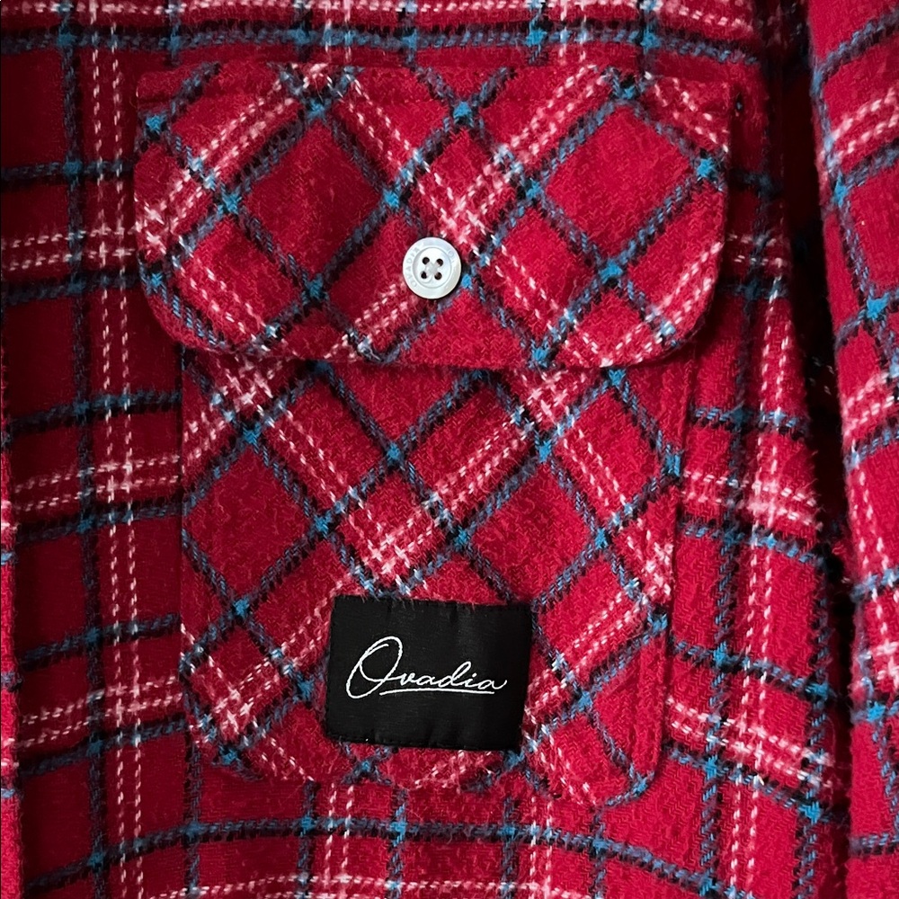 Ovadia & Sons, Red Plaid Men's Flannel Shirt Jacket, Small, R19502, Retail $260 - Picture 5 of 9
